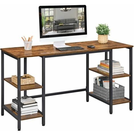 VASAGLE Computer Desk, 137 cm Writing Desk with Storage, 4 Shelves, Spacious Table Top, for Home Office, Industrial Style, Rustic Brown and Black by SONGMICS LWD54X - Rustic Brown and Black