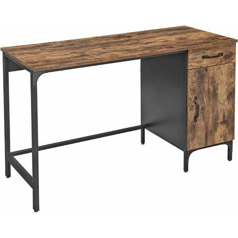 main image of "VASAGLE Computer Desk, Writing Desk for Study, Office Desk with Drawer and Cabinet, Home Office, Living Room, Bedroom, Study, Simple Assembly, Metal, Industrial Design, Rustic Brown by SONGMICS LWD51X - Rustic Brown"