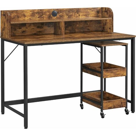 VASAGLE Computertisch, Schreibtisch mit Monitorständer, Loch für Kabel, Büro-Set, 3-stöckiger Rollwagen, Stahlrahmen, Industriestil, Vintagebraun-schwarz LWD066B01 - Rustic Brown and Black