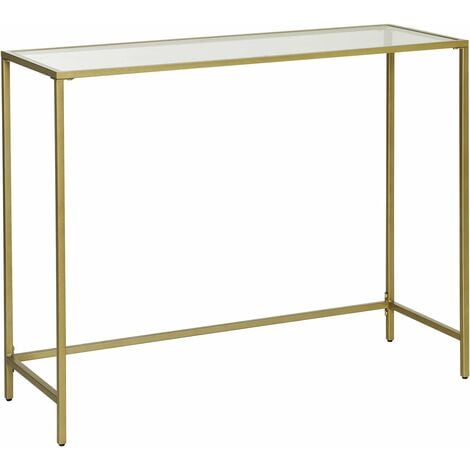 VASAGLE Console Table, Tempered Glass Table, Modern Sofa or Entryway Table, Metal Frame, Sturdy, Adjustable Feet, for Living Room, Hallway, Golden by SONGMICS LGT26G - Golden