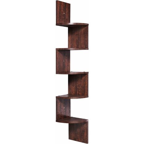 VASAGLE Corner Shelf, 5-Tier Floating Wall Shelf with Zigzag Design, Bookshelf, Walnut Colour by SONGMICS LBC20BY