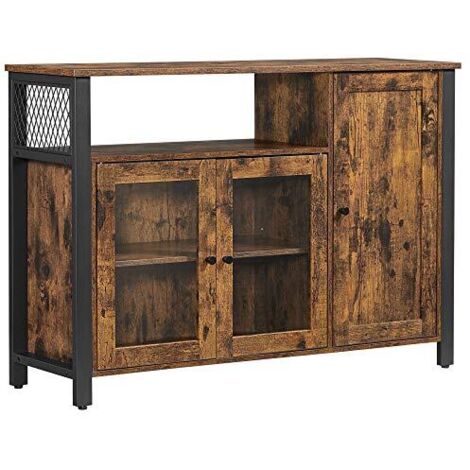 VASAGLE Credenza, Mobile da Cucina, Mobile Contenitore, con 3 Ante, per Soggiorno, Cucina, Sala da Pranzo, 33 x 110 x 75 cm, Stile Country, Marrone Vintage e Nero LSC096B01