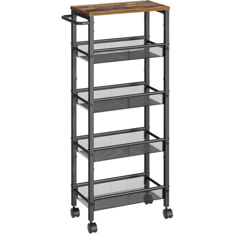 Vasagle – Desserte de cuisine 5 niveaux avec roulettes – Cadre en acier – Dimensions 22x41x99,6 cm – Capacité 25 kg – Pour petits espaces