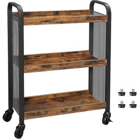 Vasagle – Desserte de cuisine industrielle 66 x 26 x 85 cm – Structure en fer avec étagères réglables et roulettes – Capacité 10 kg/niveau – LRC66BX