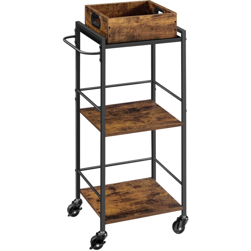 Vasagle - Desserte de Style Industriel, Chariot de Cuisine, avec Plateau Amovible, avec Pieds Réglables et Roulettes, Étagère, Cadre en Acier, 30 x