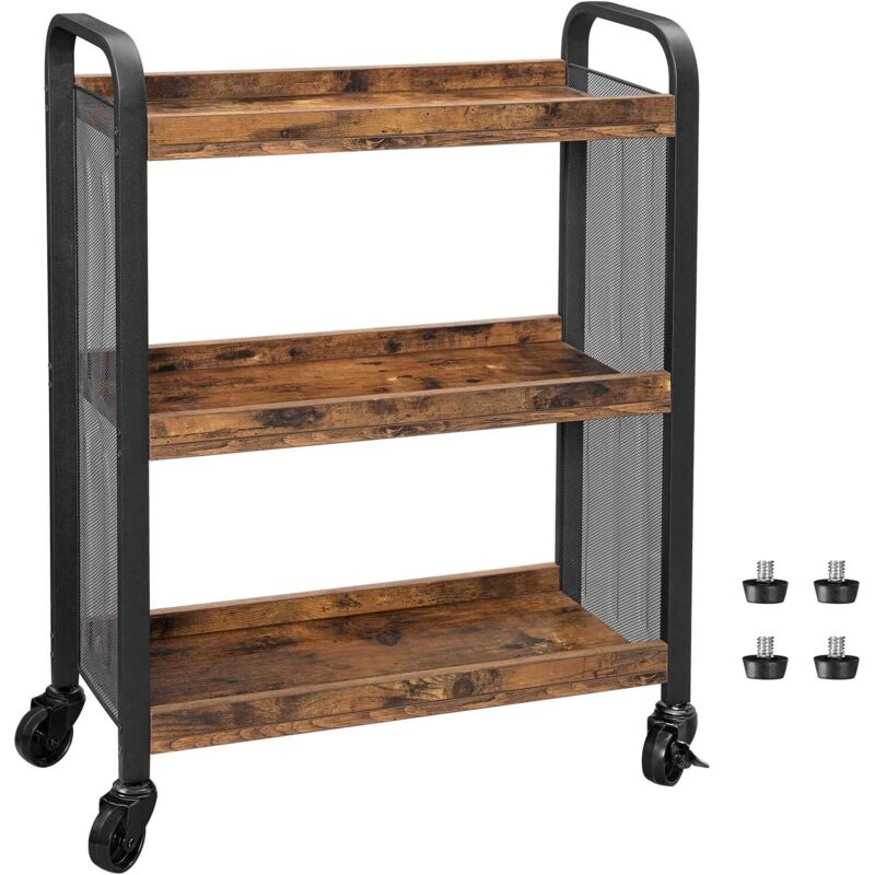 Desserte de Style Industriel, Chariot de Cuisine, Gain de Place, avec Pieds Réglables et roulettes, Étagère de Cuisine, Structure en Fer, 66 x 26 x