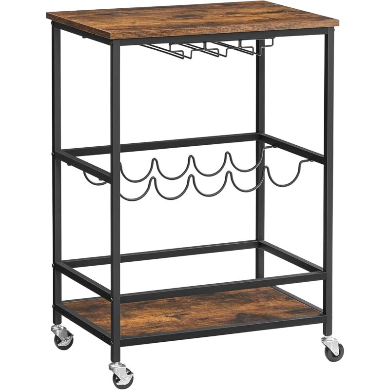 Songmics - vasagle Desserte sur roulettes, Chariot de Bar, Étagère Mobile, avec Supports pour Verres et Portes-Bouteilles, 60 x 40 x 75 cm, Style
