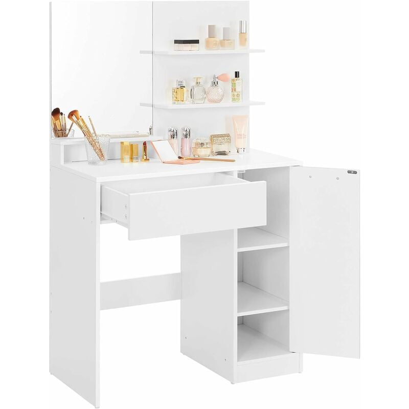 Songmics - vasagle Dressing Table with Mirror, Storage Compartment, 1 Drawer, 2 Shelves, White by RDT119W01 - White