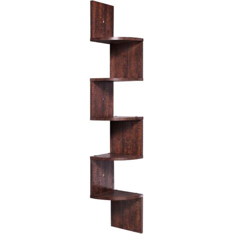 VASAGLE Eckregal, Wandregal mit 5 Ebenen, Zickzack-Design, Bücherregal, nussbaumfarben by SONGMICS LBC20BY