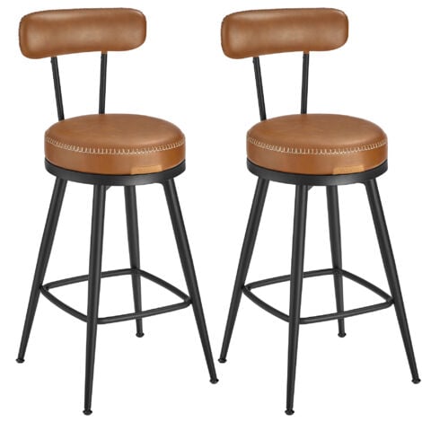 VASAGLE EKHO Collection - Tabouret de Bar, Lot de 2, Chaise de Cuisine, Siège Rembourré, PU avec Coutures, Style Moderne Mi-siècle, Hauteur 65 cm, pour Cuisine, Bar, Marron