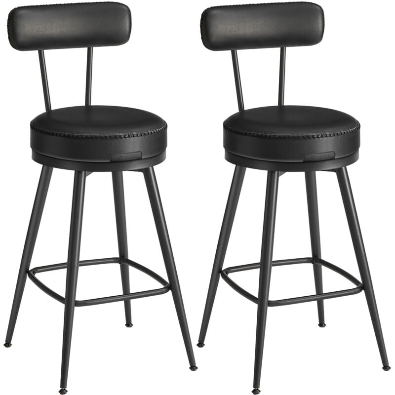 Vasagle - ekho Collection - Tabouret de Bar, Lot de 2, Chaise de Cuisine, Siège Rembourré, pu avec Coutures, Style Moderne Mi-siècle, Hauteur 65 cm,