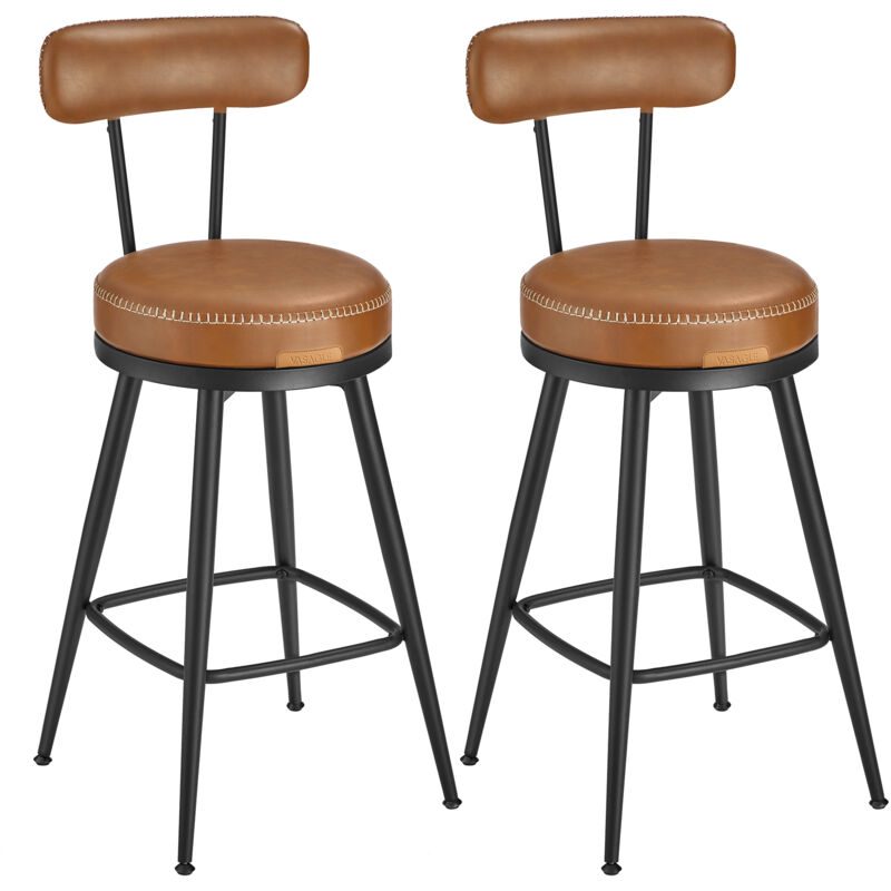 Vasagle - ekho Collection - Tabouret de Bar, Lot de 2, Chaise de Cuisine, Siège Rembourré, pu avec Coutures, Style Moderne Mi-siècle, Hauteur 65 cm,