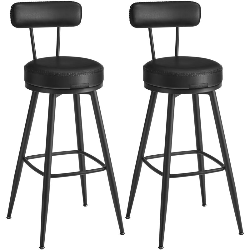 Vasagle - ekho Collection - Tabouret de Bar, Lot de 2, Chaise de Cuisine, Siège Rembourré, pu avec Coutures, Style Moderne Mi-siècle, Hauteur 76 cm,