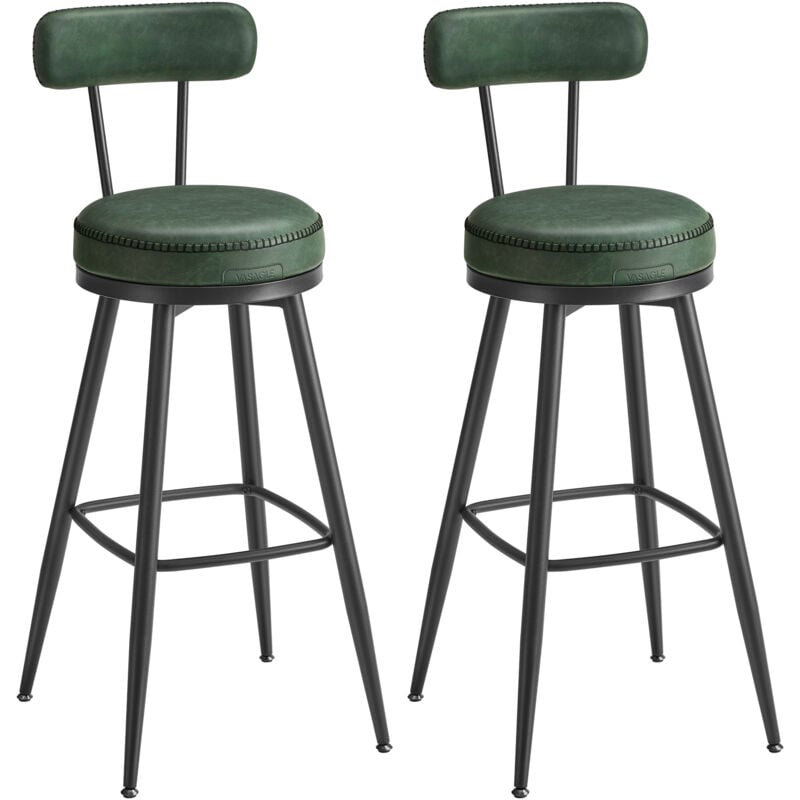 Vasagle - ekho Collection - Tabouret de Bar, Lot de 2, Chaise de Cuisine, Siège Rembourré, pu avec Coutures, Style Moderne Mi-siècle, Hauteur 76 cm,