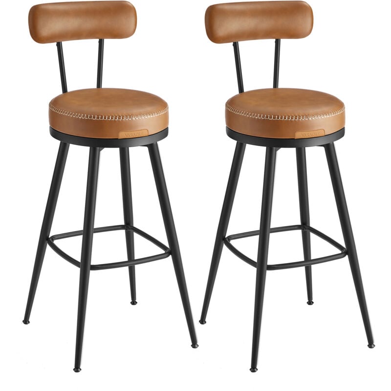 VASAGLE EKHO Collection - Tabouret de Bar, Lot de 2, Chaise de Cuisine, Siège Rembourré, PU avec Coutures, Style Moderne Mi-siècle, Hauteur 76 cm,