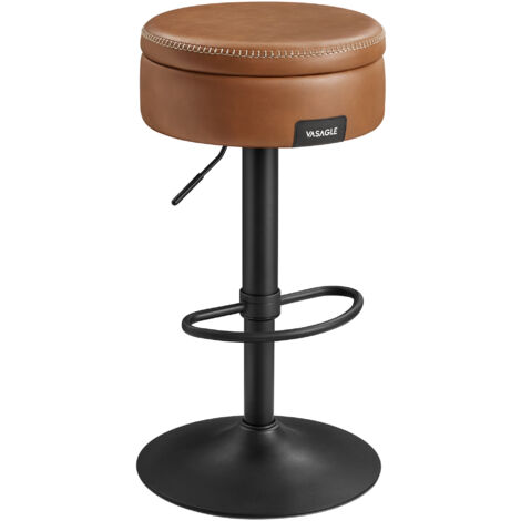 VASAGLE EKHO Collection - Tabouret de Bar Pivotant à 360°, Hauteur Réglable, avec Rangement, PU avec Coutures, Style Moderne Mi-siècle, pour Cuisine, Bar, Montage Facile, Marron Caramel