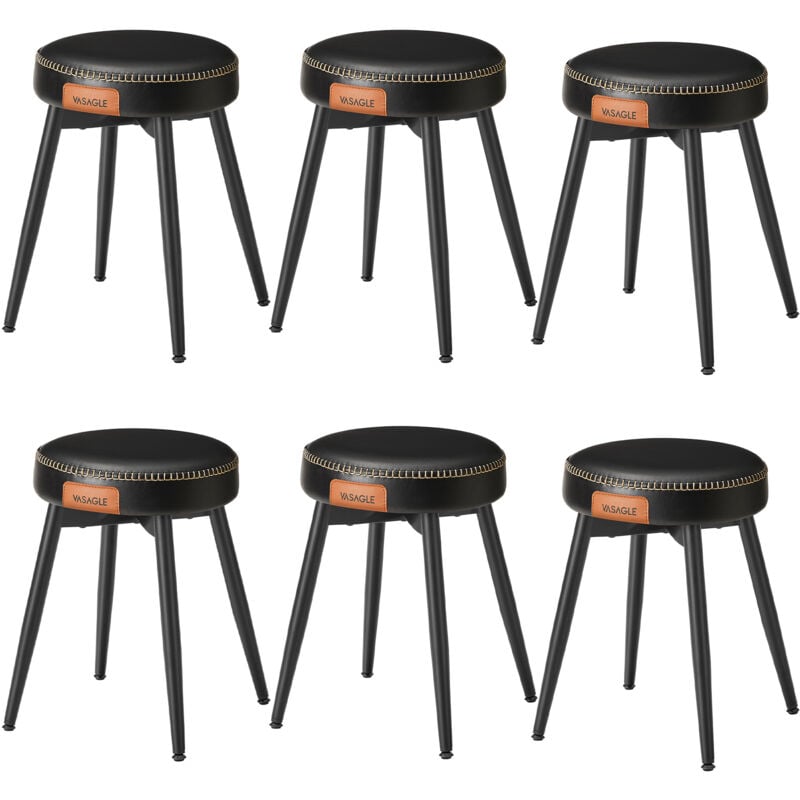 Vasagle - Tabouret de Salle à Manger, Lot de 6, Chaise de Cuisine, Siège Rembourré, pu avec Coutures, Style Moderne Mi-siècle, Hauteur 48,2 cm,