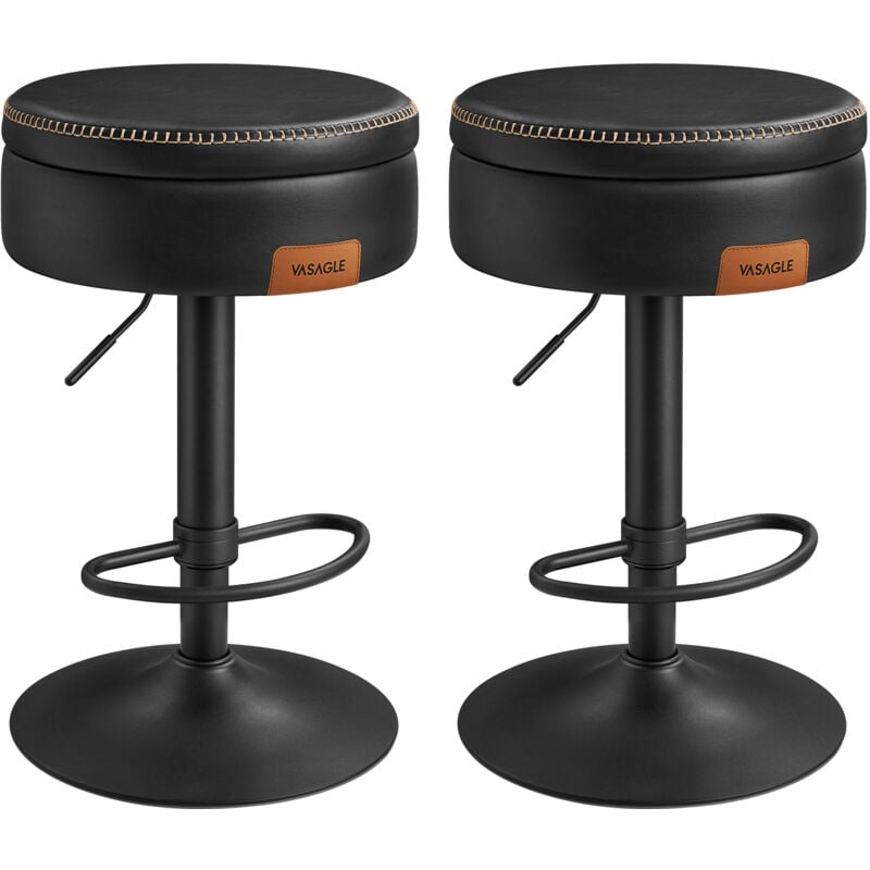 Vasagle - ekho Collection - Tabourets de Bar Pivotant à 360°, Lot de 2, Hauteur Réglable, avec Rangement, pu avec Coutures, Style Moderne Mi-siècle,