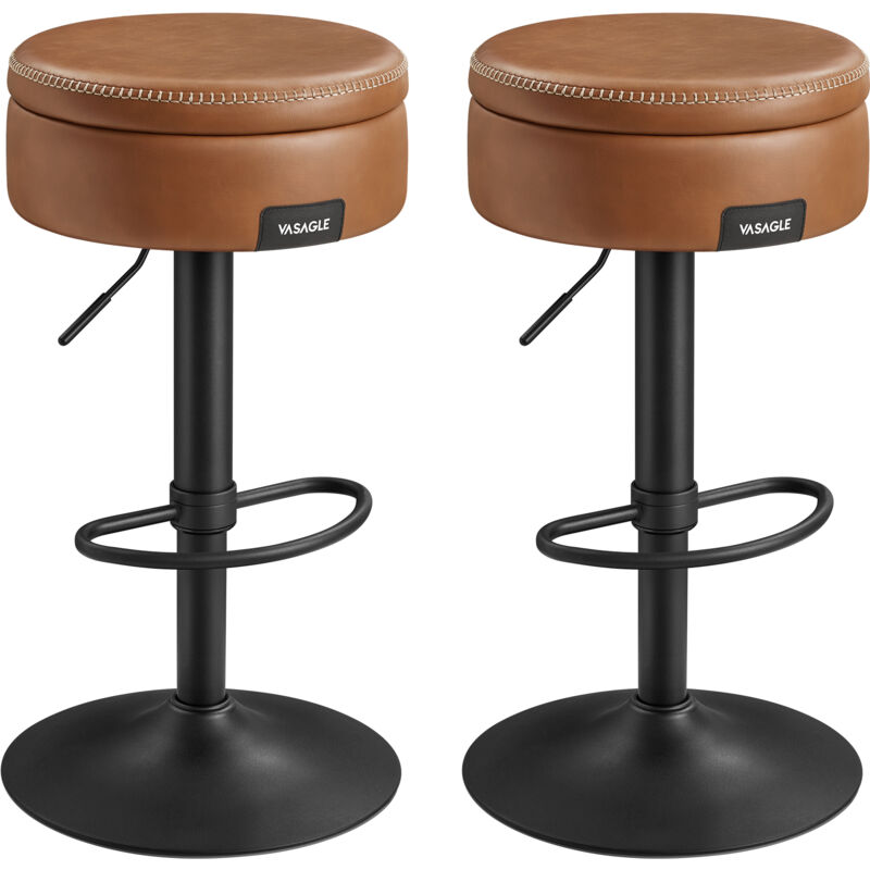 Vasagle - ekho Collection - Tabourets de Bar Pivotant à 360°, Lot de 2, Hauteur Réglable, avec Rangement, pu avec Coutures, Style Moderne Mi-siècle,