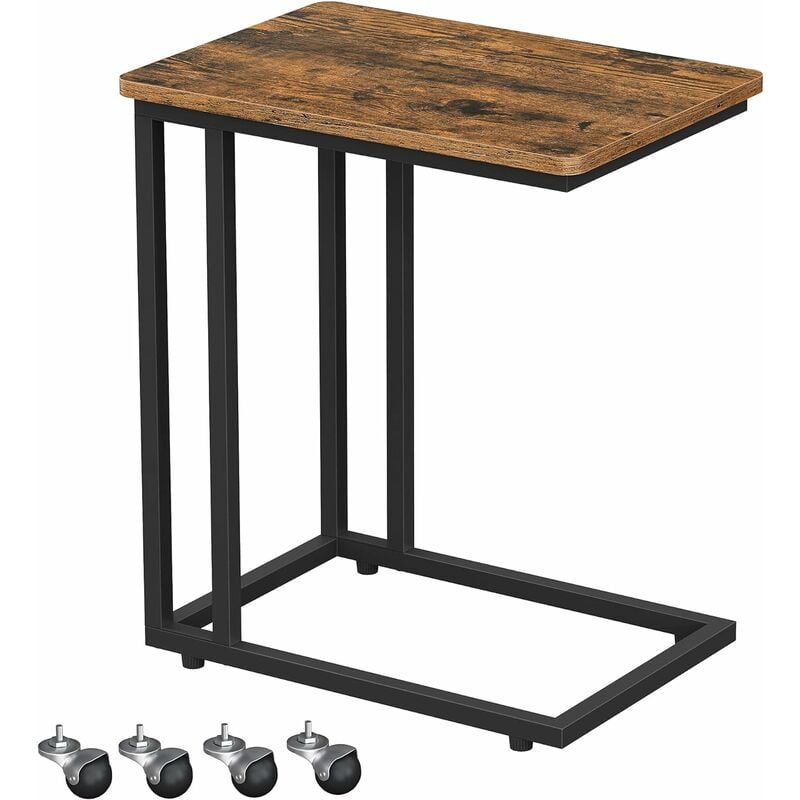 VASAGLE End Table, Industrial Side Table, Easy to Assemble, Coffee Table, for Coffee Laptop, with Metal Frame and Rolling Castors, for Living room,