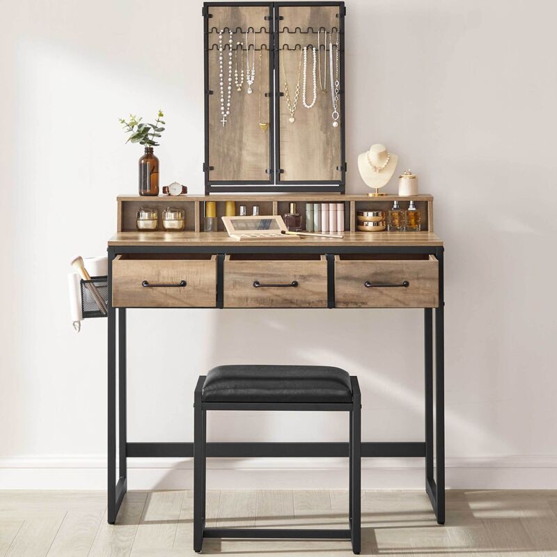 Set de maquillage Zaza Table, chaise et miroir Marron-noir