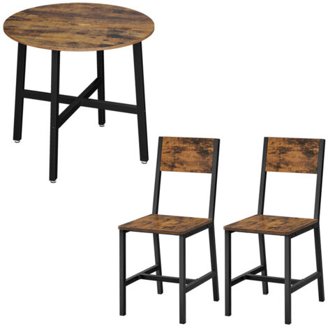VASAGLE Ensemble de Table à Manger avec 2 Chaises de Salle à Manger, Table de Cuisine Ronde 80 x 75 cm (Ø x H), Chaises de Cuisine, Cadre en Métal, Style Industriel, Marron Rustique et Noir