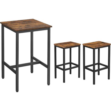 Vasagle – Ensemble table haute avec 2 tabourets – Table 60x60x90 cm – Tabourets 30x40x65 cm – Panneau d’aggloméré et acier – Style industriel marron