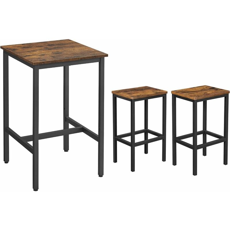 Vasagle - Ensemble Table de Bar avec Tabourets, Table à Manger avec 2 Chaises, Chaises de Bar 30 x 40 x 65 cm, Table de Cuisine 60x60x90cm,Style