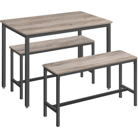 Vasagle – Ensemble table et 2 bancs – Table 70 x 110 x 75 cm en aggloméré et acier – Bancs 30 x 97 x 50 cm – Style moderne grège et noir