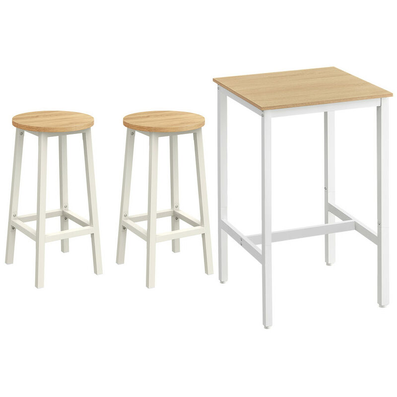 VASAGLE Ensemble Table Haute avec 2 Tabourets de Bar, Table de Bar Carrée, Table de Cuisine, Chaises de Bar, Chaise de Cuisine, Cadre en Métal,