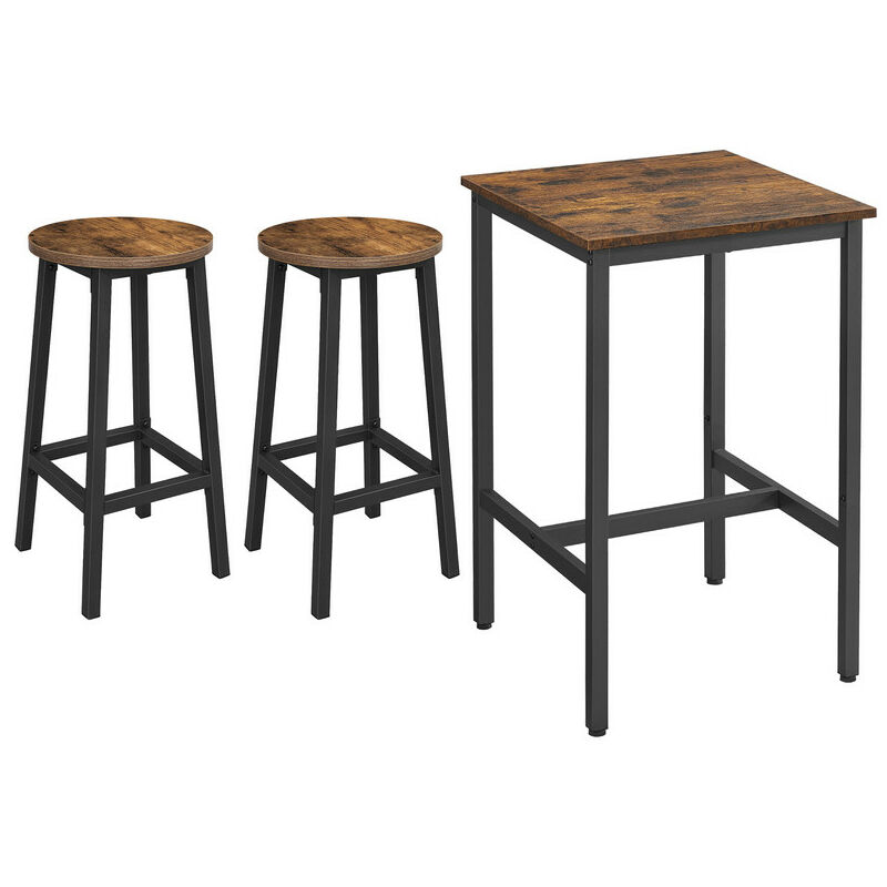 VASAGLE Ensemble Table Haute avec 2 Tabourets de Bar, Table de Bar Carrée, Table de Cuisine, Chaises de Bar, Chaise de Cuisine, Cadre en Métal,