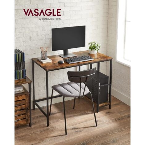 VASAGLE Escritorio, Mesa de Ordenador, con 2 Niveles de Estante a la Izquierda o a la Derecha, para Oficina, Dormitorio, Estructura de Acero, Industrial, Marrón Rústico y Negro por SONGMICS