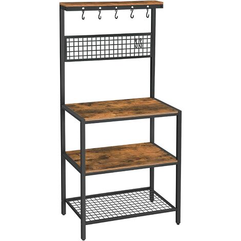 VASAGLE Estante de Cocina Industrial, Mueble de Cocina con estantes, 10 Ganchos y Estante de Malla Metálica, Estante para Utensilios de Horno de Microondas, 84 x 40 x 170 cm, Marrón Rústico por SONGMI - Marrón Rústico