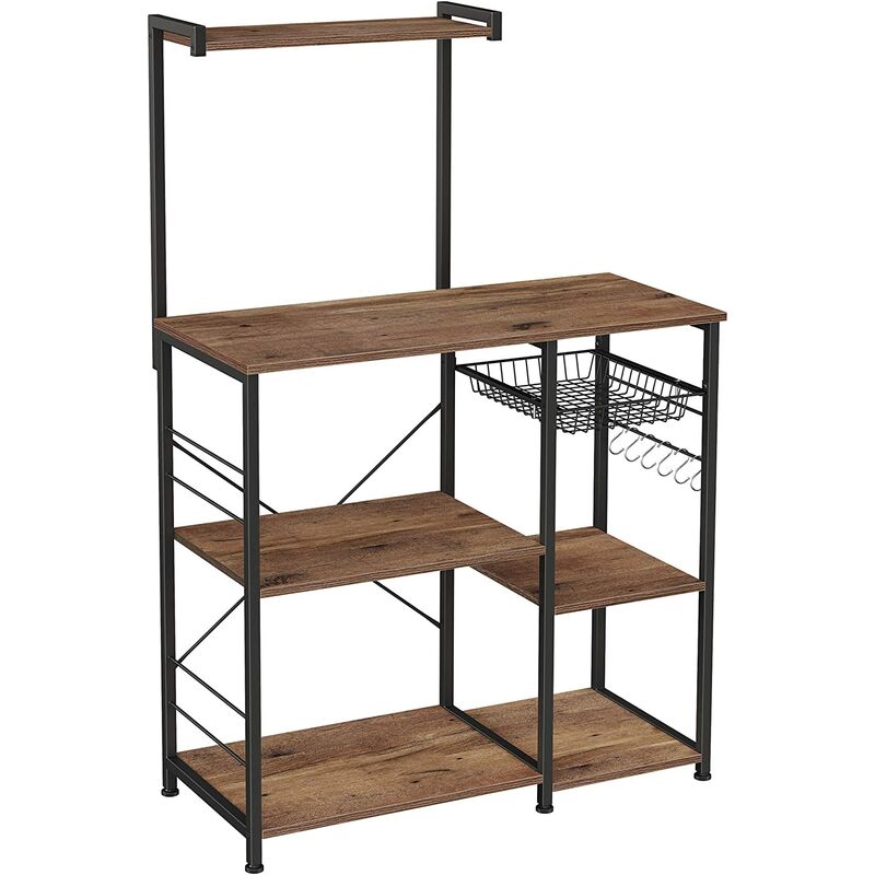 

Songmics - VASAGLE Estantería de Cocina con Estantes, Soporte de Microondas con Cesta de Alambre, 6 Ganchos en Forma de S, Organizador de Especias,