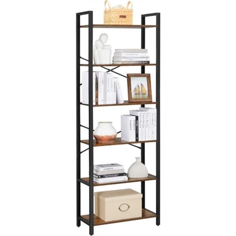 VASAGLE Estantería de Almacenamiento de 6 Niveles, Marco de Acero, para Sala de Estar, Oficina, Estudio, Pasillo, Altura de 186 cm, Estilo Industrial, Marrón Rústico y Negro