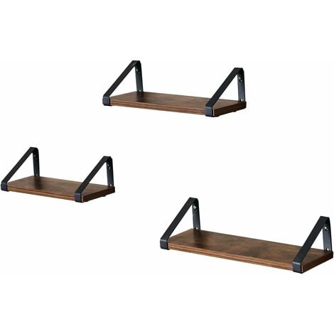 VASAGLE Estantes de Pared, Estantería Flotante Industrial de Pared, Juego de 3, Soporte de Exhibición Estable para Sala de estar, Baño, Cocina, Marrón Rústico por SONGMICS