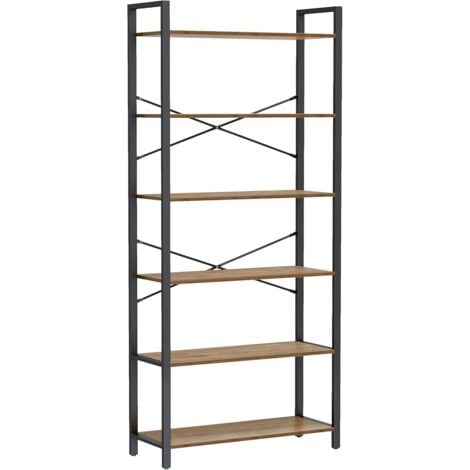 VASAGLE Étagère 6 Niveaux, Bibliothèque, Meuble de Rangement, pour Bureau, Salon, Chambre, 30 x 80 x 186 cm, Style Industriel, Noisette Foncé et Noir