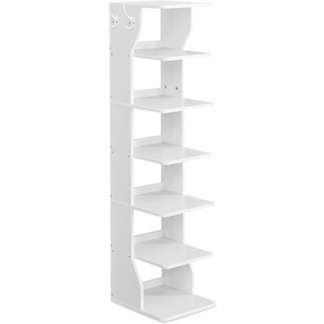VASAGLE Étagère à Chaussures Fine, Meuble de Rangement sur Pieds 6 Niveaux, Gain de Place, pour Entrée, Coin, Rangement Chaussures, Blanc