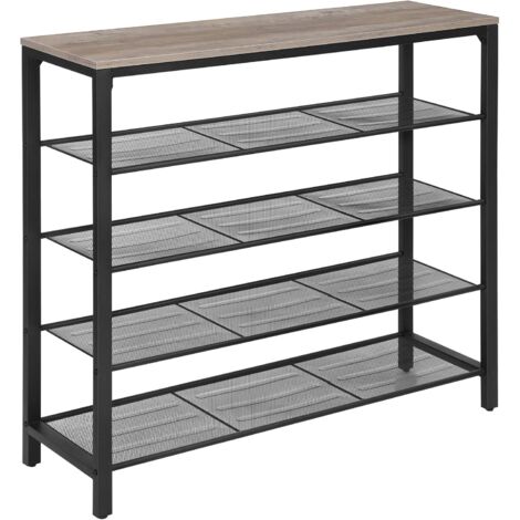 VASAGLE Étagère à Chaussures, Meuble à Chaussures à 4 Niveaux et Grande Surface pour Sac, pour entrée, Couloir, Cadre en métal, Style Industriel, Grège et Noir par SONGMICS LBS015B02