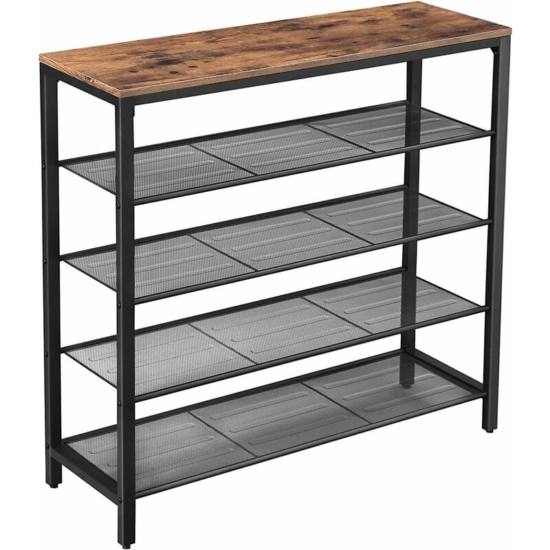 Songmics - vasagle Étagère à Chaussures, Meuble à Chaussures à 4 Niveaux et Grande Surface pour Sac, pour Entrée, Couloir, Métal, Style Industriel,