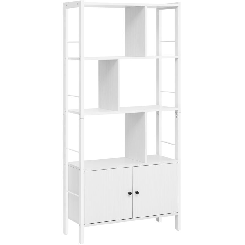 Tagère, Bibliothèque à 4 Niveaux, Meuble de Rangement, Placad, avec Portes, Grand, Cadre en Acier, pour Salon, Bureau, Chambre, Style Moderne, Blanc