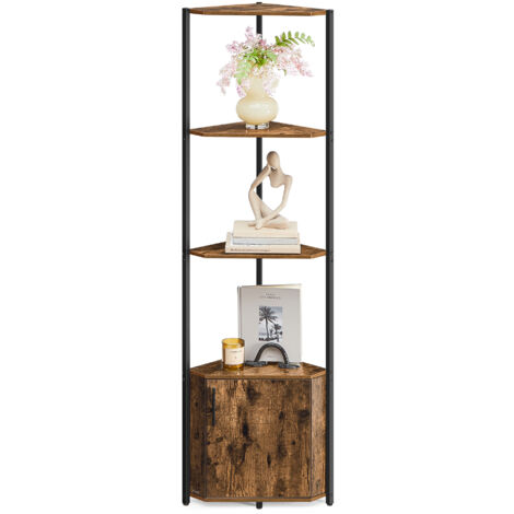 Vasagle – Étagère d’angle 5 niveaux avec placard – Panneaux d’aggloméré et acier – Dimensions 25,4 x 44,5 x 147,3 cm – Marron rustique et noir