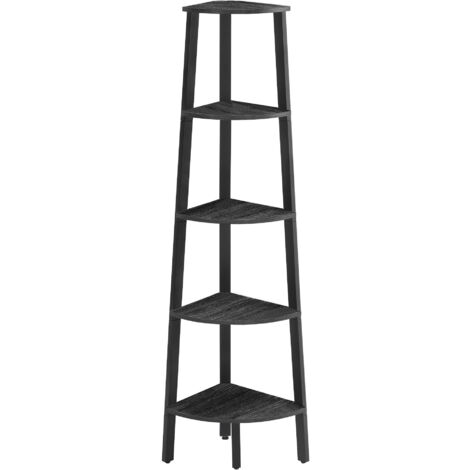 VASAGLE Étagère d'Angle, Bibliothèque 5 Niveaux, Étagère Échelle, Meuble de Rangement, Porte-plante pour Salon, Style Industriel, avec Cadre en Acier, Gris Anthracite et Noir Mat