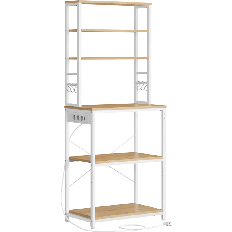 Vasagle - tagère de Cuisine avec Multiprise, Étagère pour Machine à Café, 6 Étagères, 6 Crochets, pour Four à Micro-ondes, Cadre en Acier, 40 x 60 x