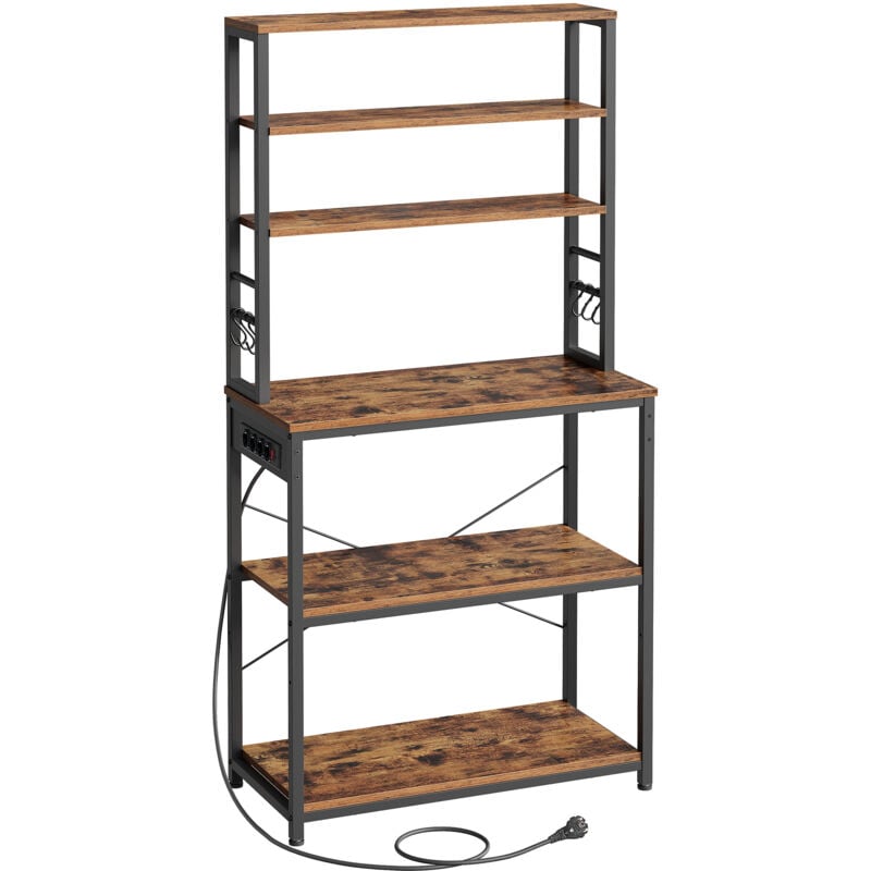 Vasagle - tagère de Cuisine avec Multiprise, Étagère pour Machine à Café, 6 Étagères, 6 Crochets, pour Four à Micro-ondes, Cadre en Acier, 40 x 80 x