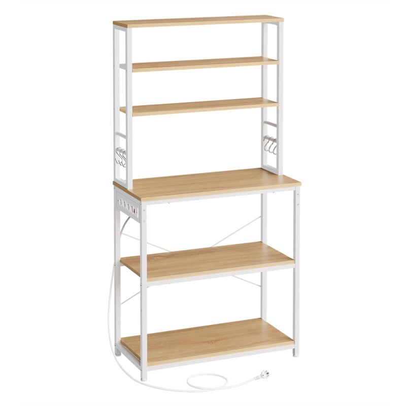 Vasagle - tagère de Cuisine avec Multiprise, Étagère pour Machine à Café, 6 Étagères, 6 Crochets, pour Four à Micro-ondes, Cadre en Acier, 40 x 80 x