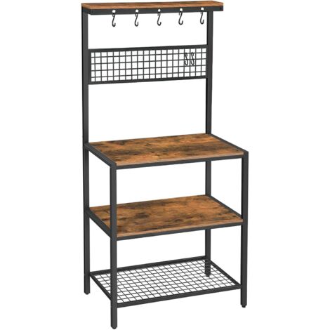 VASAGLE Étagère de Cuisine de Style Industriel, Meuble de Cuisine, Étagères de Rangement, 10 Crochets, Étagères en Maille, pour Ustensile, Four à Micro-Ondes, 84 x 40 x 170 cm, Marron Rustique par SON - Marron Rustique