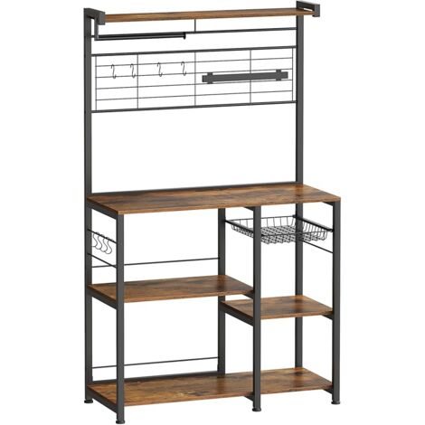 Vasagle – Étagère de cuisine marron rustique 42 x 90 x 167,3 cm – Panneau aggloméré et acier – Support magnétique pour couteaux – 12 crochets inclus