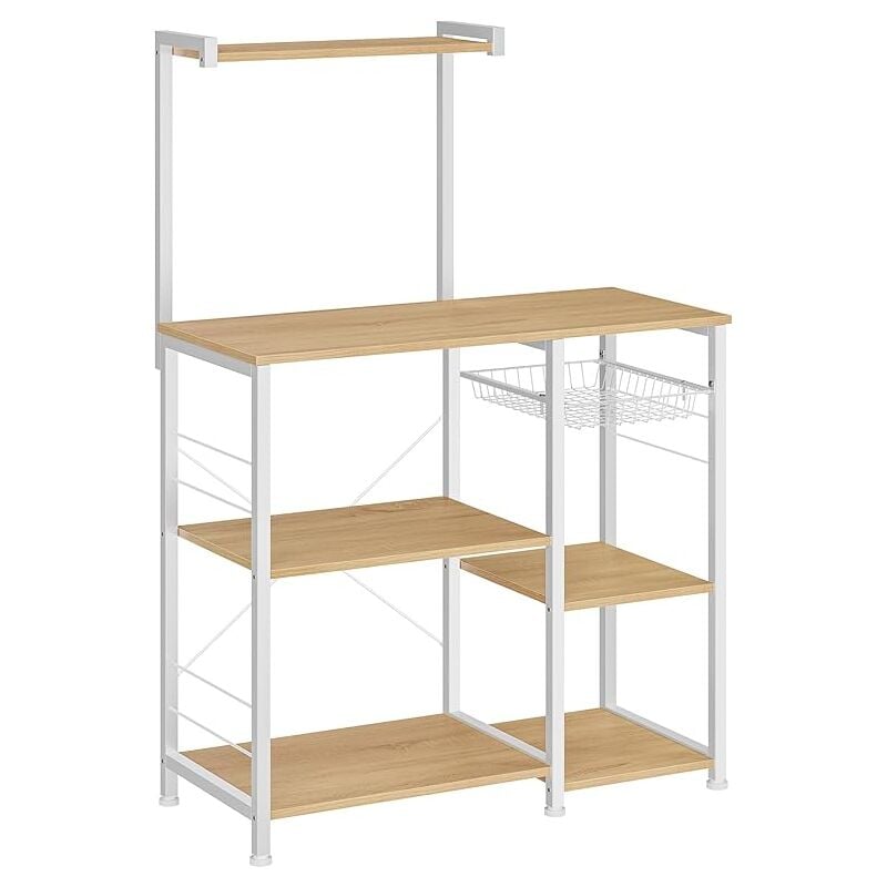 Vasagle - tagère de Cuisine, Support pour Four à Micro-Ondes, avec Panier en Fils métalliques, 6 Crochets en s, Rangement pour épices, Pots,