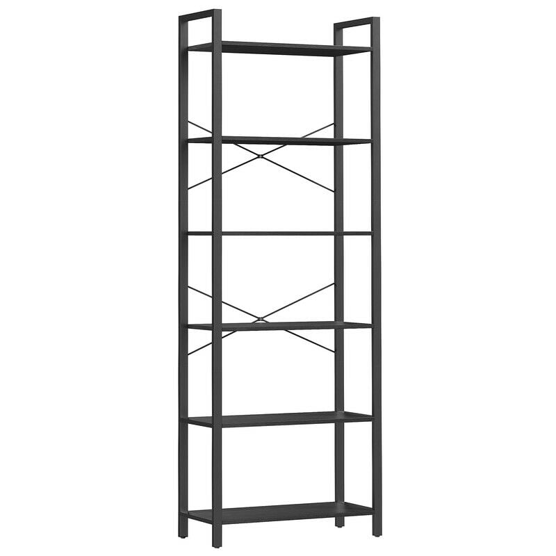 Tagère de Rangement 6 Niveaux, Bibliothèque avec Cadre en Acier, Étagère sur Pieds pour Salon, Chambre, Bureau, 30 x 66 x 186 cm, Style Industriel,